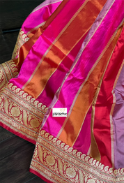 Pure Silk Rangkat Banarasi - Pink Red Multi shaded Kadwa