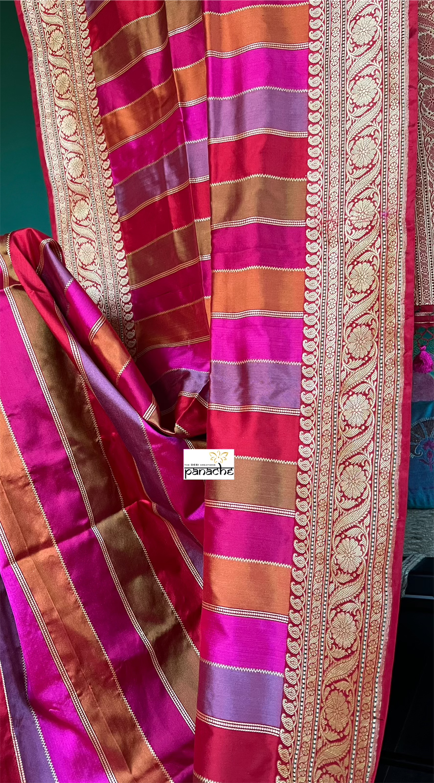 Pure Silk Rangkat Banarasi - Pink Red Multi shaded Kadwa