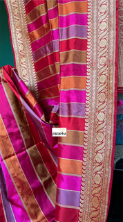 Pure Silk Rangkat Banarasi - Pink Red Multi shaded Kadwa