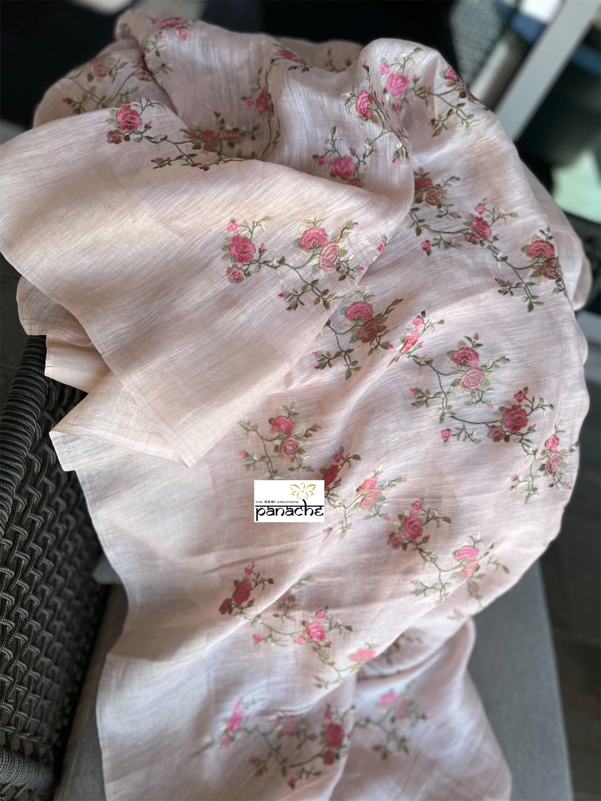 Embroidered Linen Silk- Blush Pink