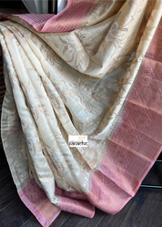 Mulmul Tissue Cotton Banarasi - Tan Beige Pink Golden Zari