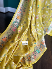 Tussar Georgette Banarasi- Yellow Jamdaani Woven