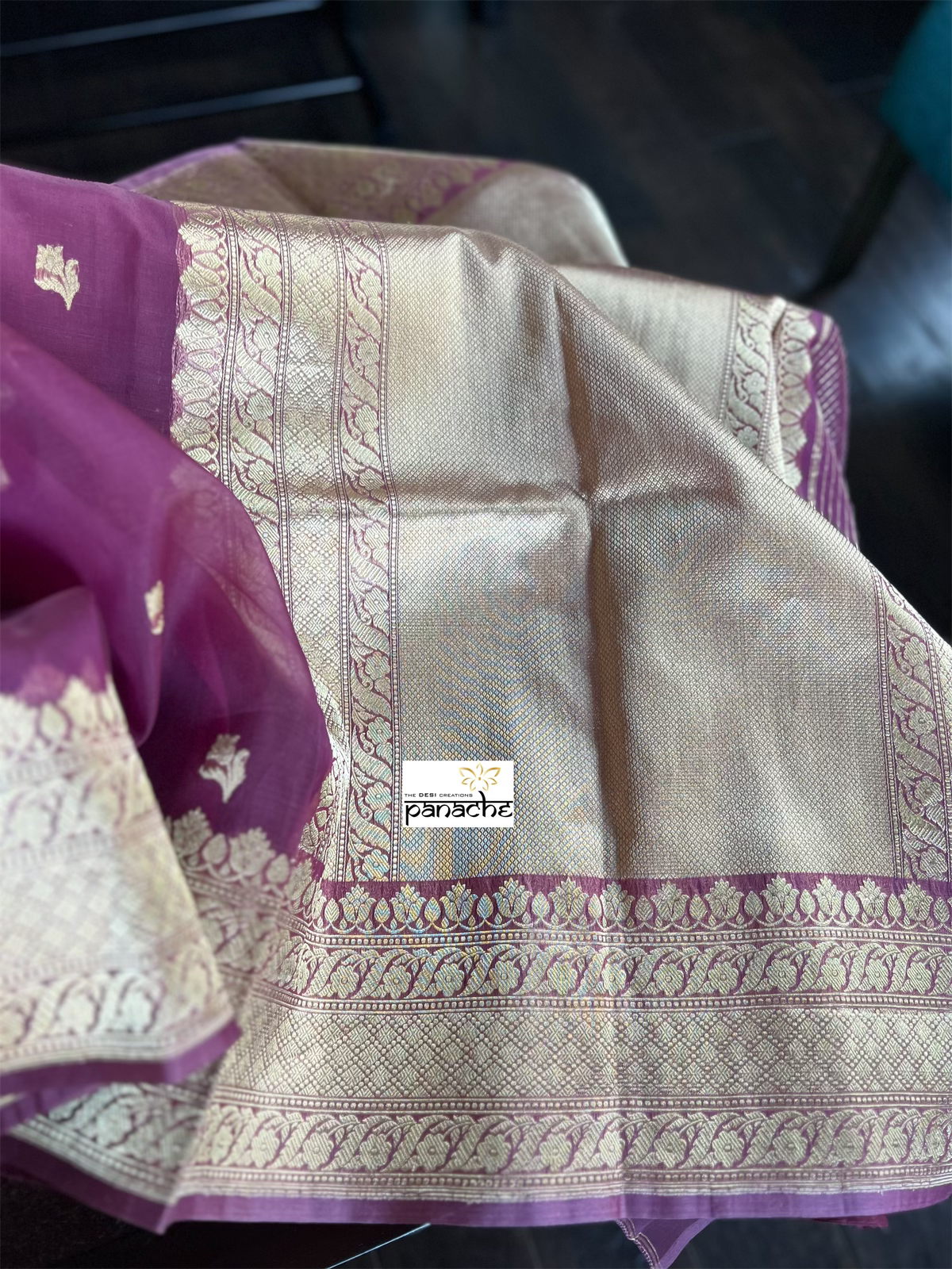 Organza Silk Banarsi - Wine Purple Kadwa