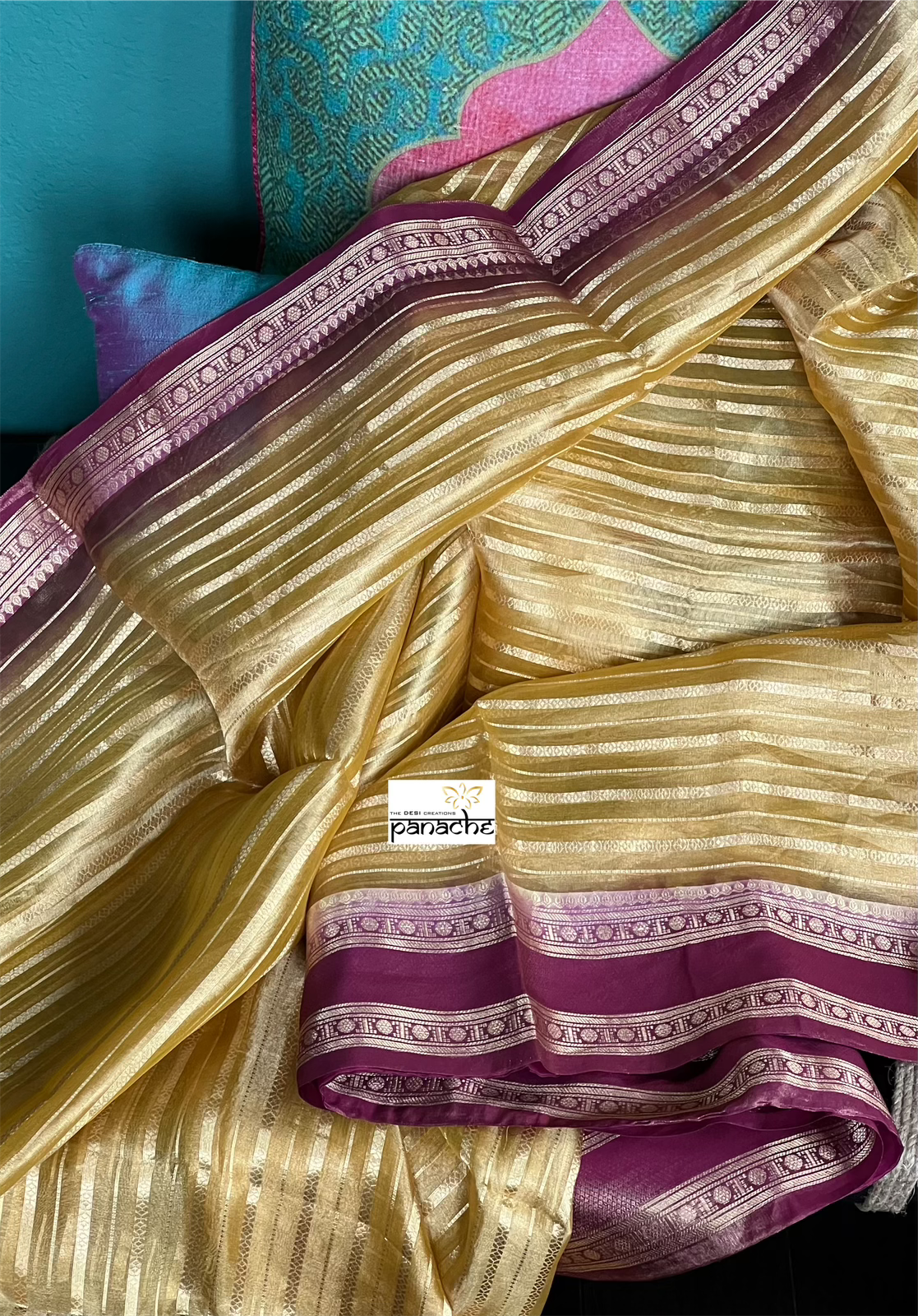 Pure Tissue Kora Silk Banarasi - Golden Yellow
