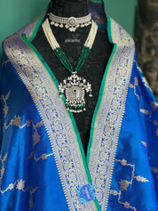 Pure Katan Silk Kadwa Banarasi - Blue Jamdaani weave