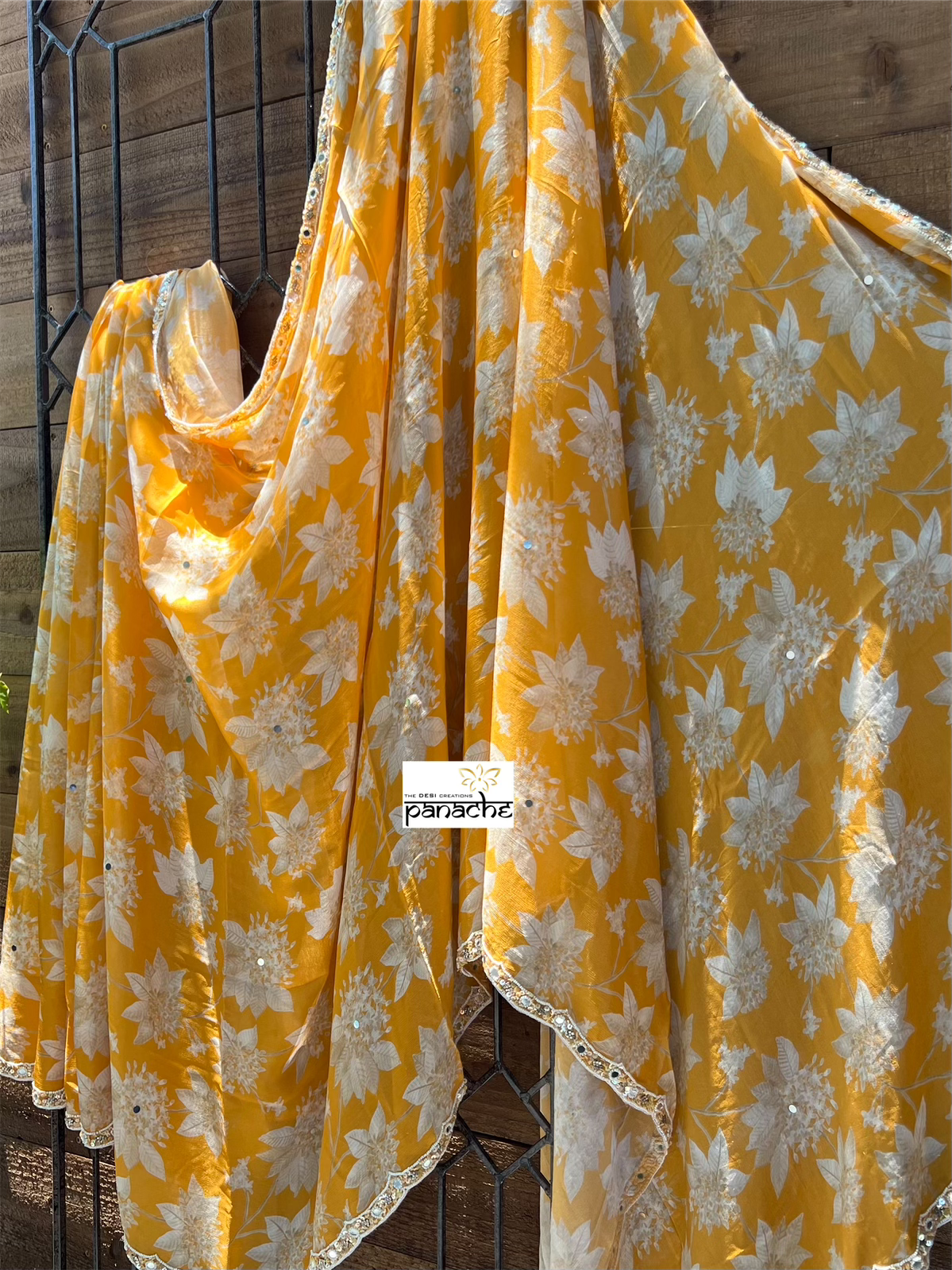 Designer Crepe Chiffon Floral - Amber Yellow