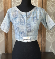 Designer Blouse - Grey Blue Lantern