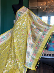 Tussar Georgette Banarasi- Yellow Jamdaani Woven