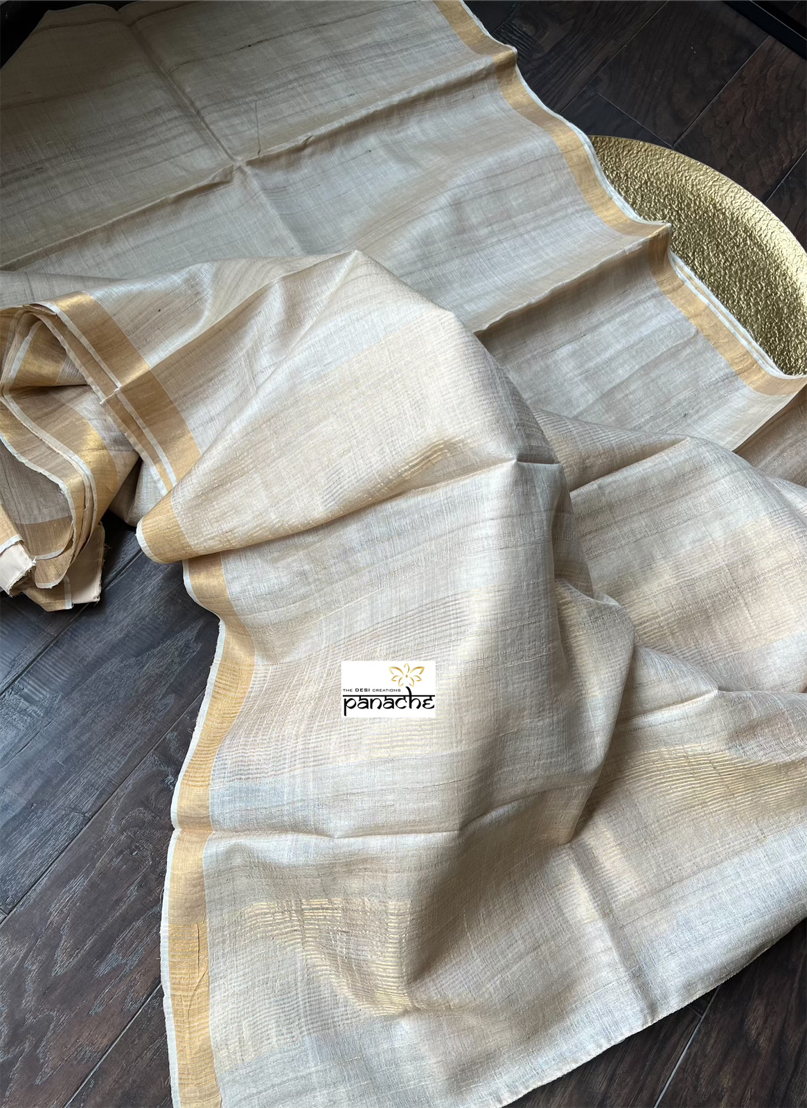 Tussar Silk - Beige Golden Zari