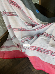 Dhonekhali Cotton Saree - White Red Black