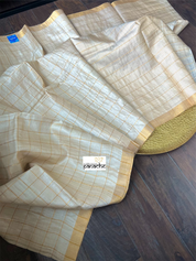 Tussar Silk - Beige Golden Zari checks