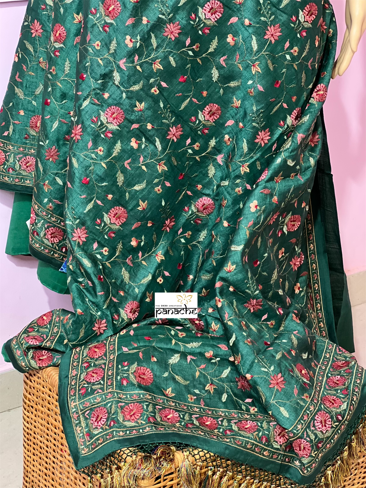 Embroidered Tussar Silk - Green