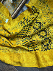 Dola Silk Ajrakh - Yellow