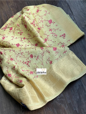 Embroidered Linen Silk Banarasi- Light Greenish Yellow