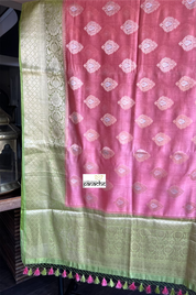 Mulmul Tissue Cotton Banarasi - Pink Green Golden Zari