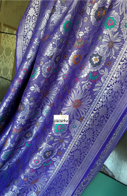 Tussar Georgette Banarasi - Purplish Blue Multi Meenakari