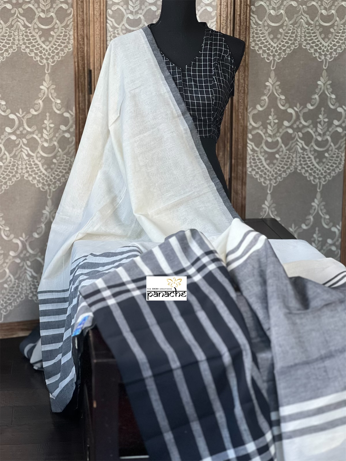 Designer Cotton Blouse - Black White Checkered