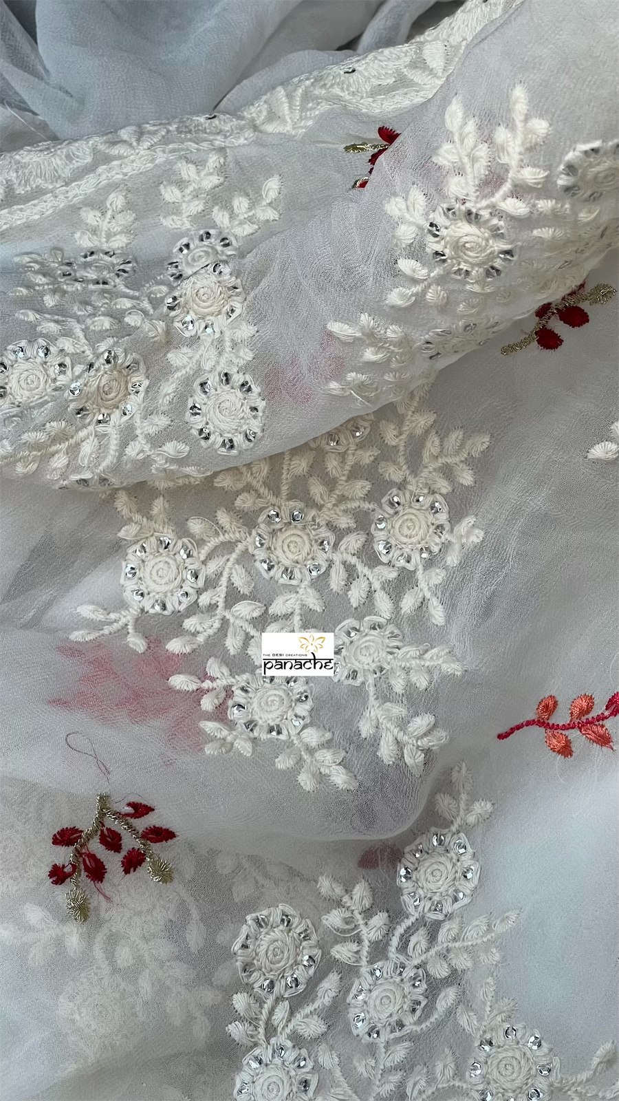 Pure Georgette Chikankari - Offwhite Meenakari