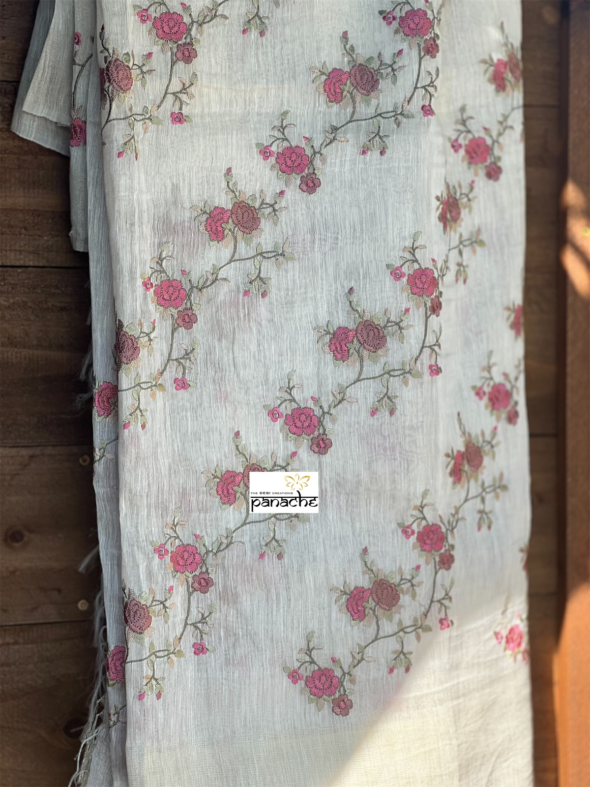 Embroidered Linen Silk- Off White