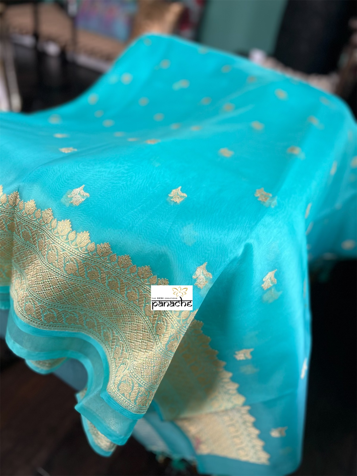 Organza Silk Banarsi - Light Firozi Kadwa