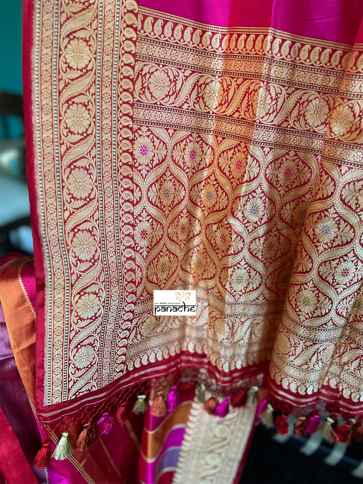 Pure Silk Rangkat Banarasi - Pink Red Multi shaded Kadwa