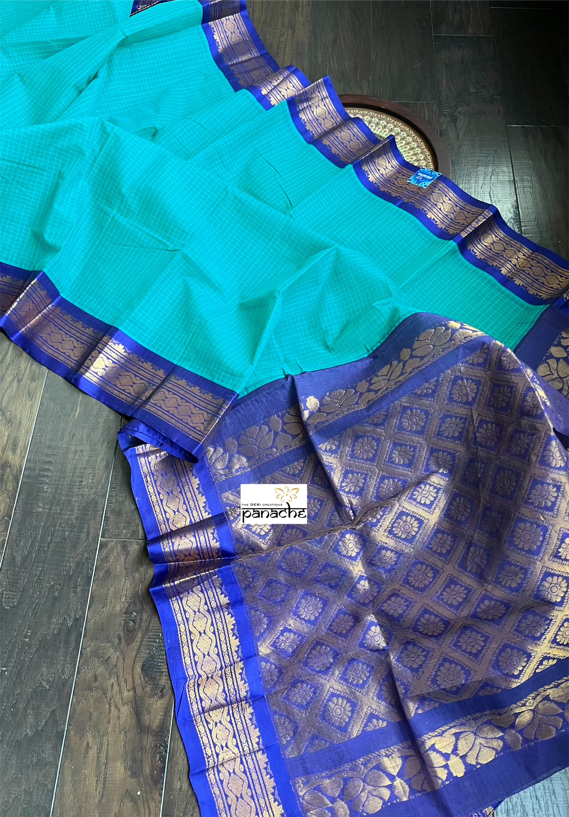 Cotton Gadwal - Sea-Green Royal Blue