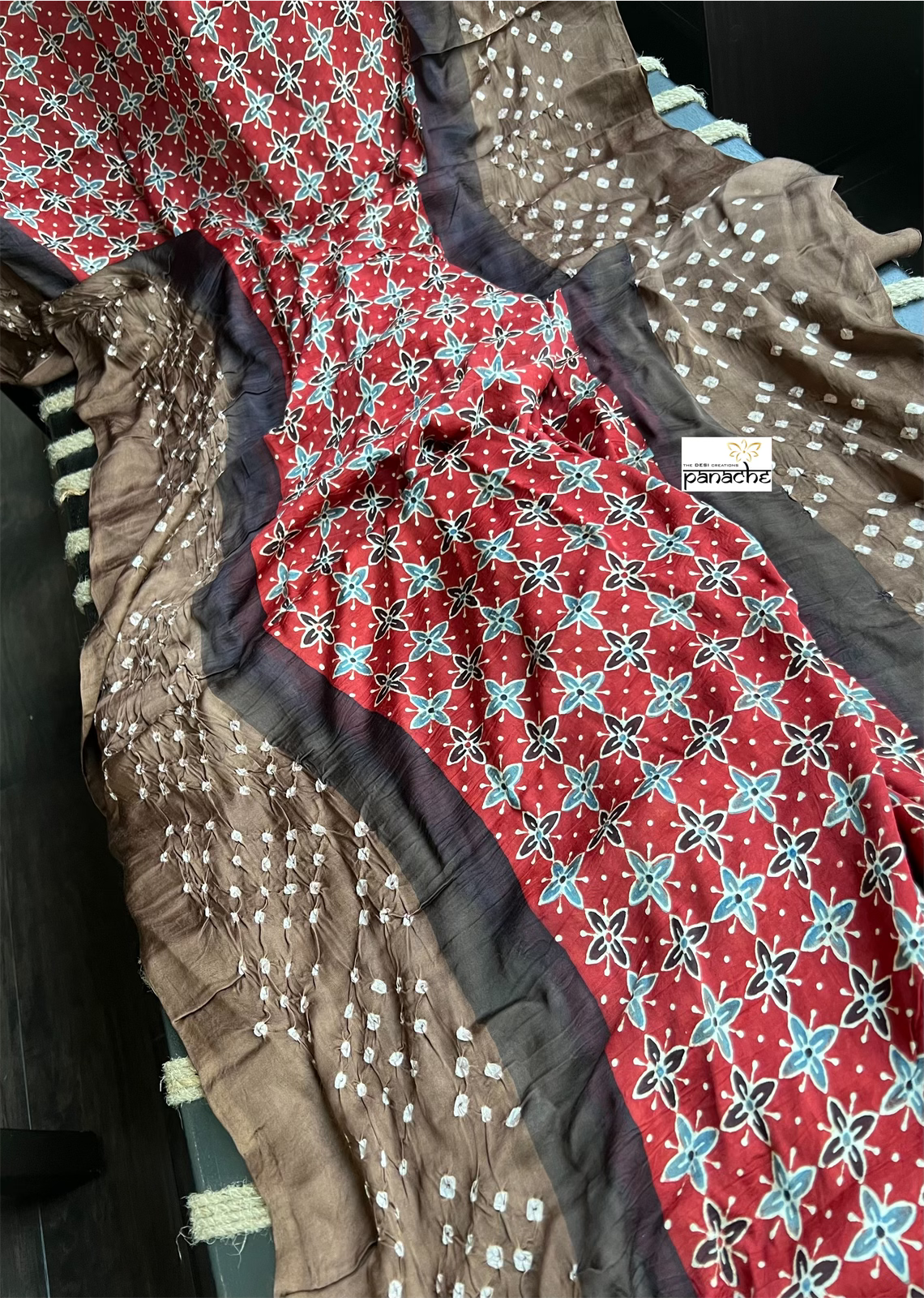 Modal Silk Ajrakh Bandhej - Red Brown