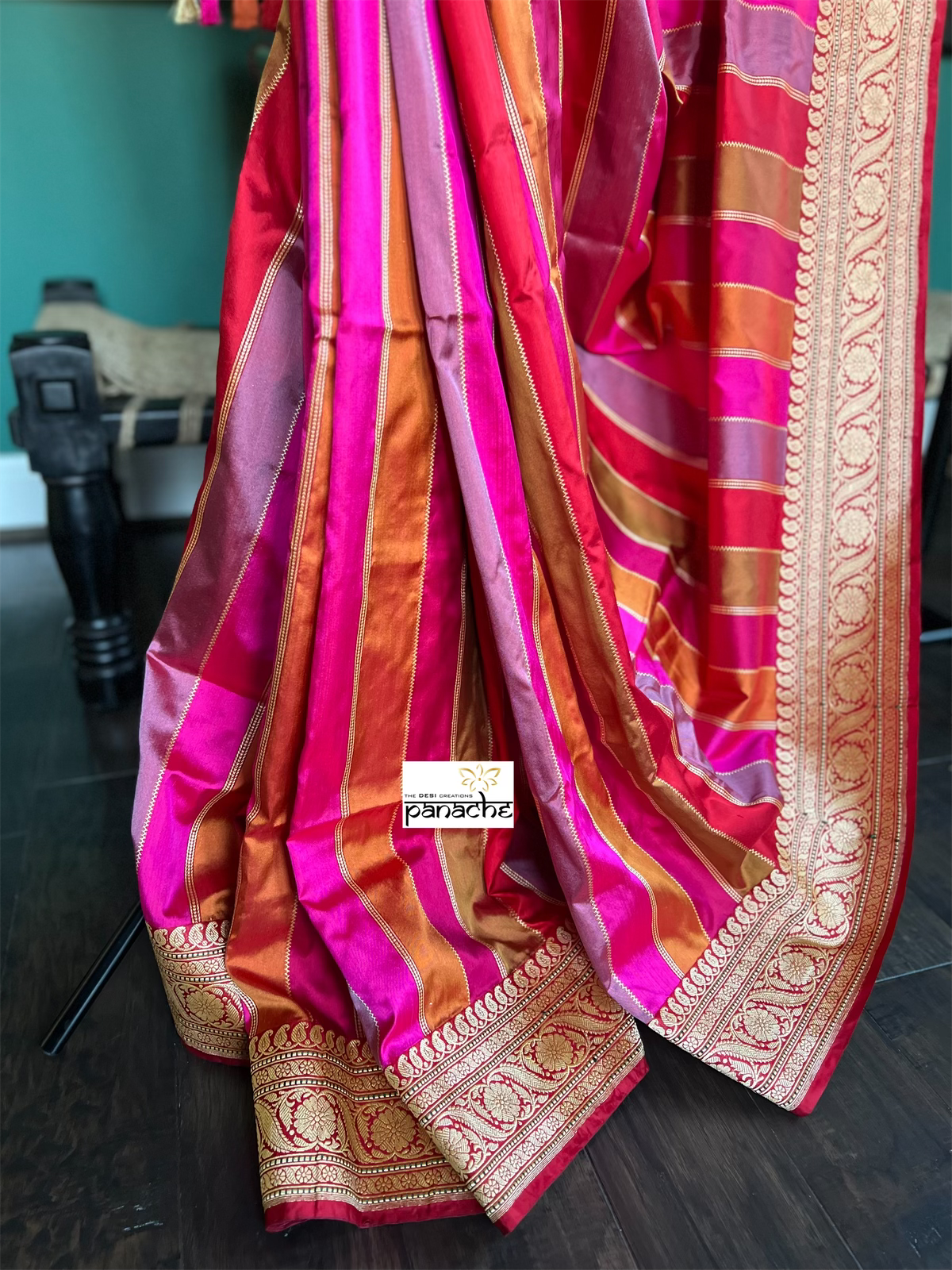Pure Silk Rangkat Banarasi - Pink Red Multi shaded Kadwa