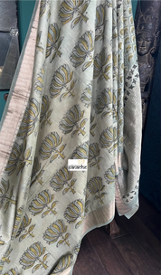 Pure Maheshwari Silk Mud Print - Light Moss Green lotus