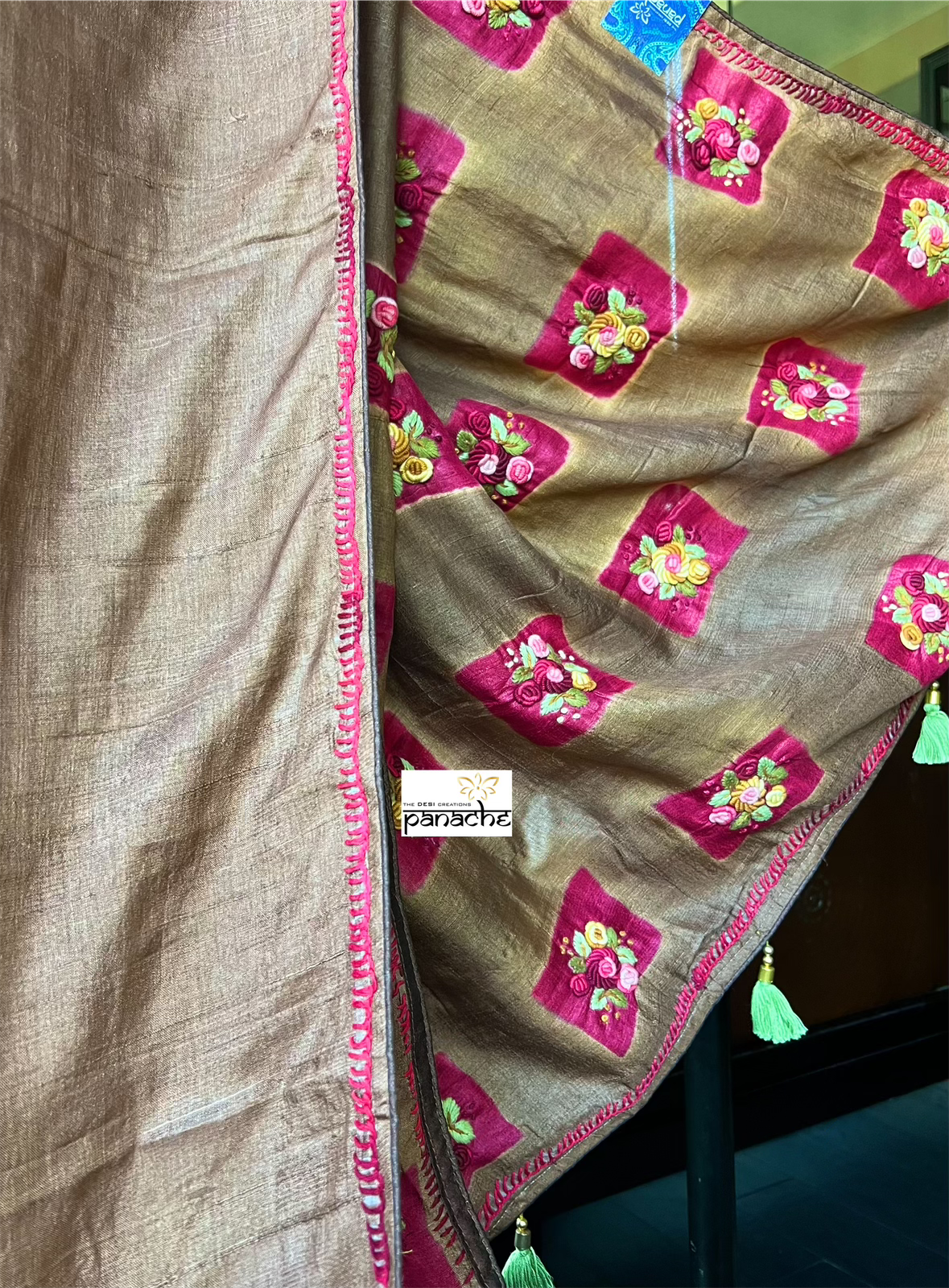 Pure Tussar Silk - Rusty Brown Embroidered