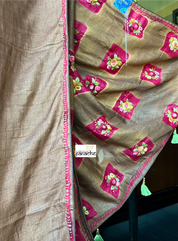 Pure Tussar Silk - Rusty Brown Embroidered