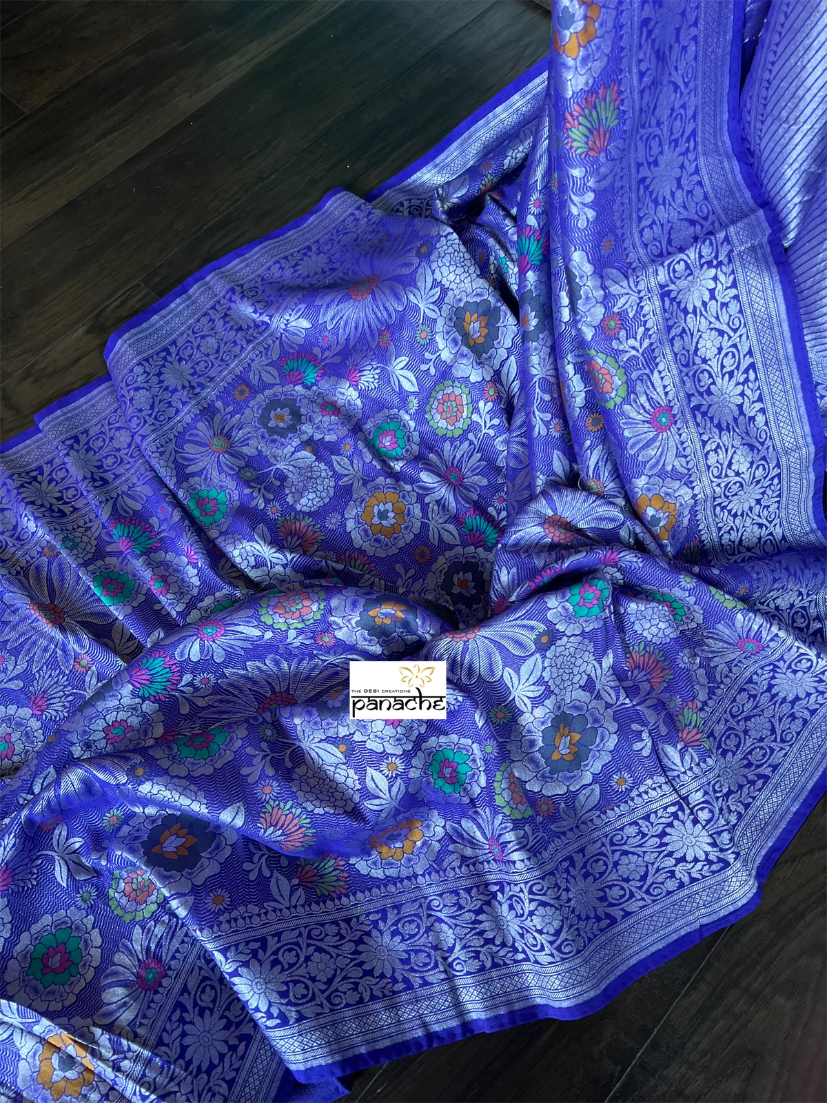 Tussar Georgette Banarasi - Purplish Blue Multi Meenakari