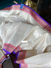 Pure Tissue Silk Banarasi - Offwhite Golden Purple