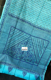 Pure Tussar Silk Kantha Stitch -  Firozi Blue