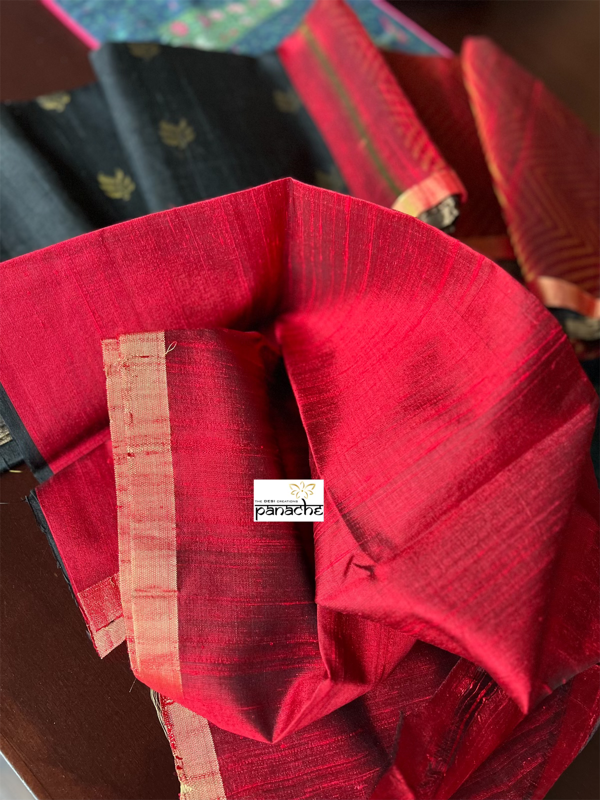 Pure Raw Silk - Black Red