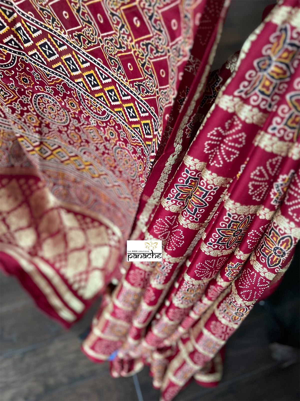 Modal Silk Ajrakh Gharchola - Reddish Maroon