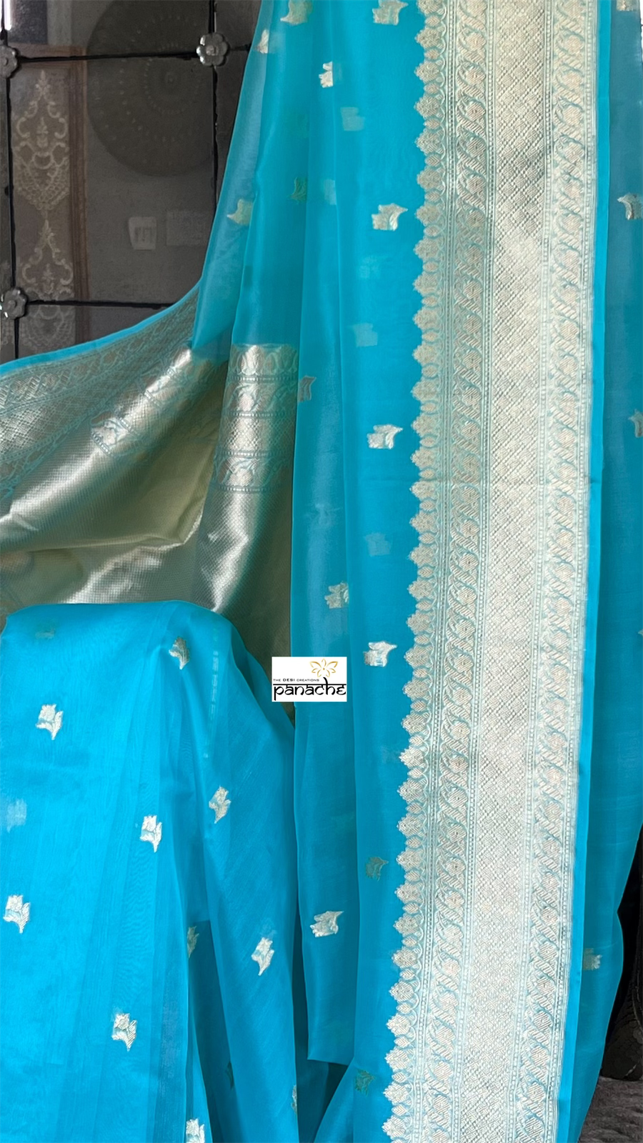 Organza Silk Banarsi - Light Firozi Kadwa