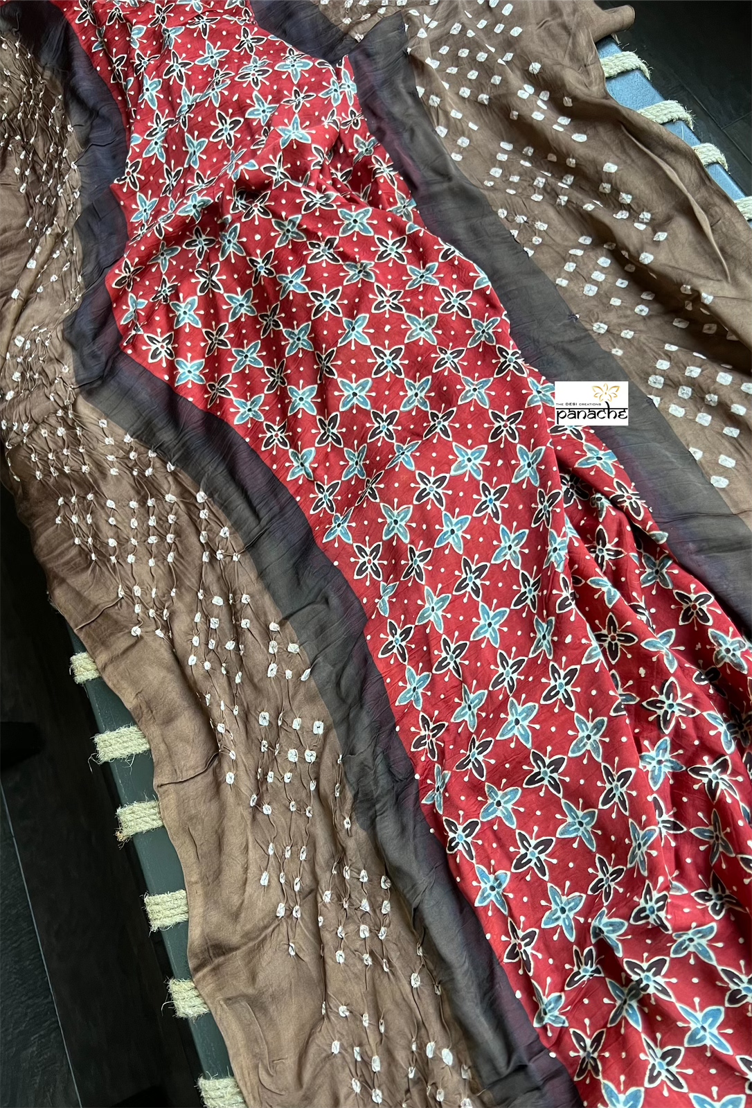 Modal Silk Ajrakh Bandhej - Red Brown