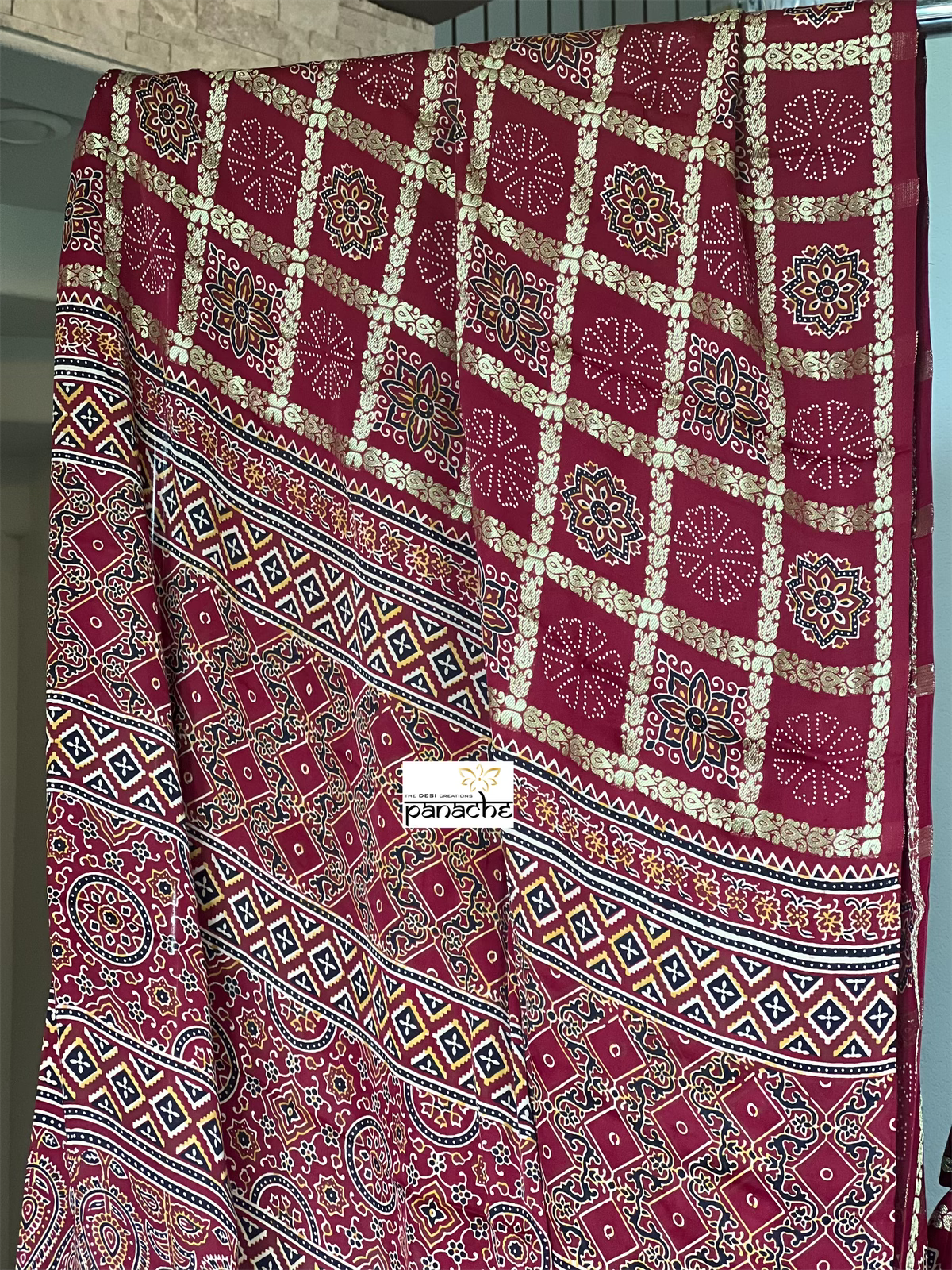 Modal Silk Ajrakh Gharchola - Reddish Maroon