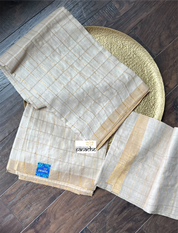 Tussar Silk - Beige Golden Zari checks