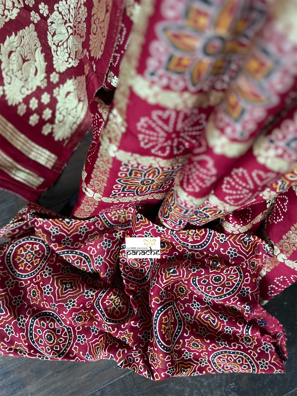 Modal Silk Ajrakh Gharchola - Reddish Maroon