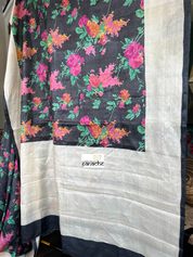 Pure Tussar Silk - Black Multi color Printed