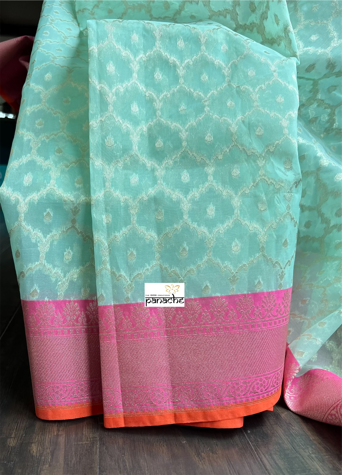 Kora Silk Banaras Chanderi - Mint Pink