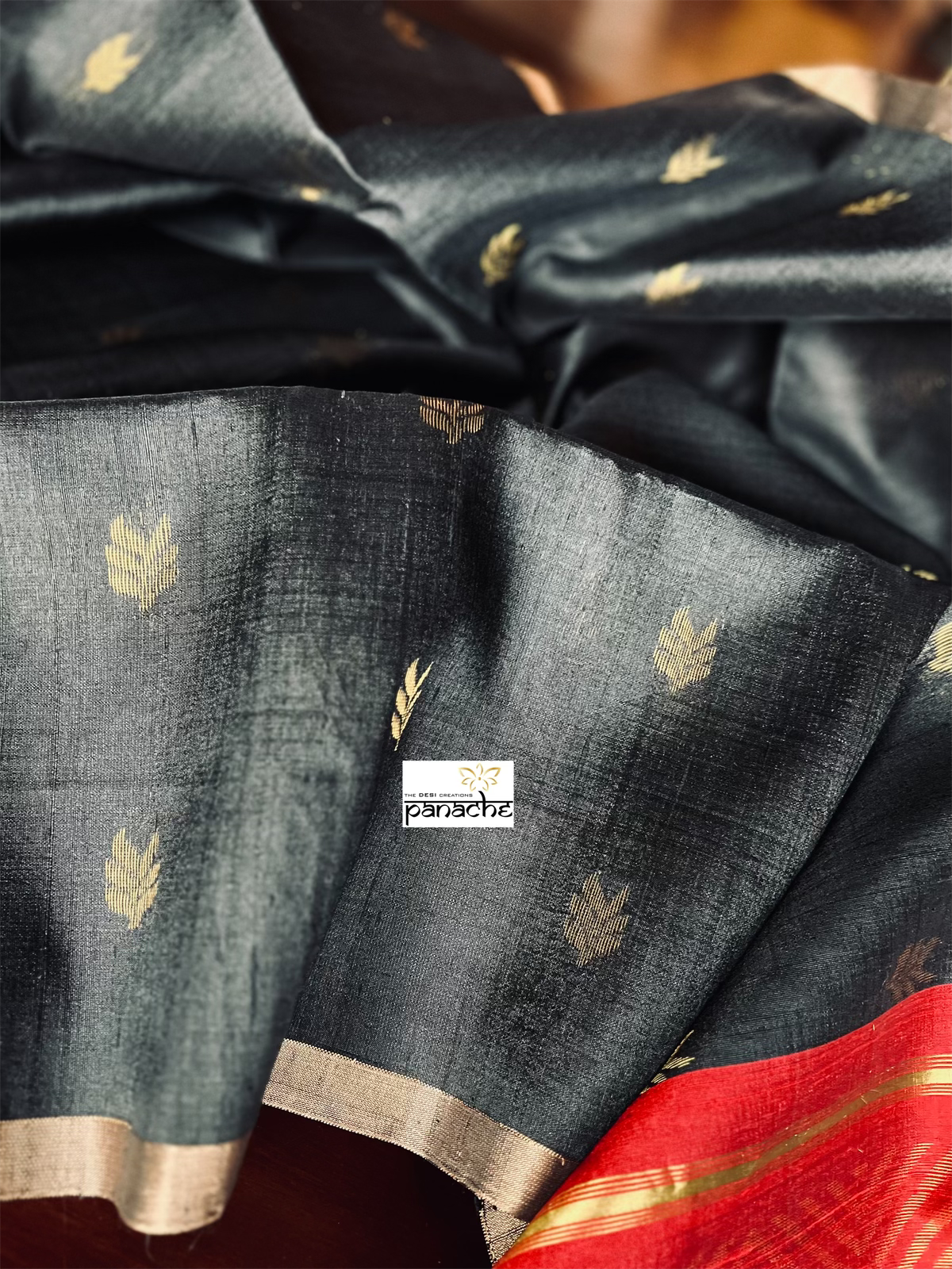 Pure Raw Silk - Black Red