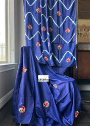 Pure Tussar Silk - Royal Blue Embroidered