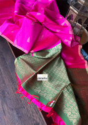 Pure Raw Silk - Hot Pink Green