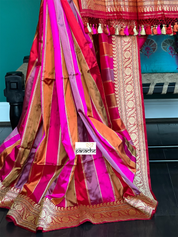 Pure Silk Rangkat Banarasi - Pink Red Multi shaded Kadwa