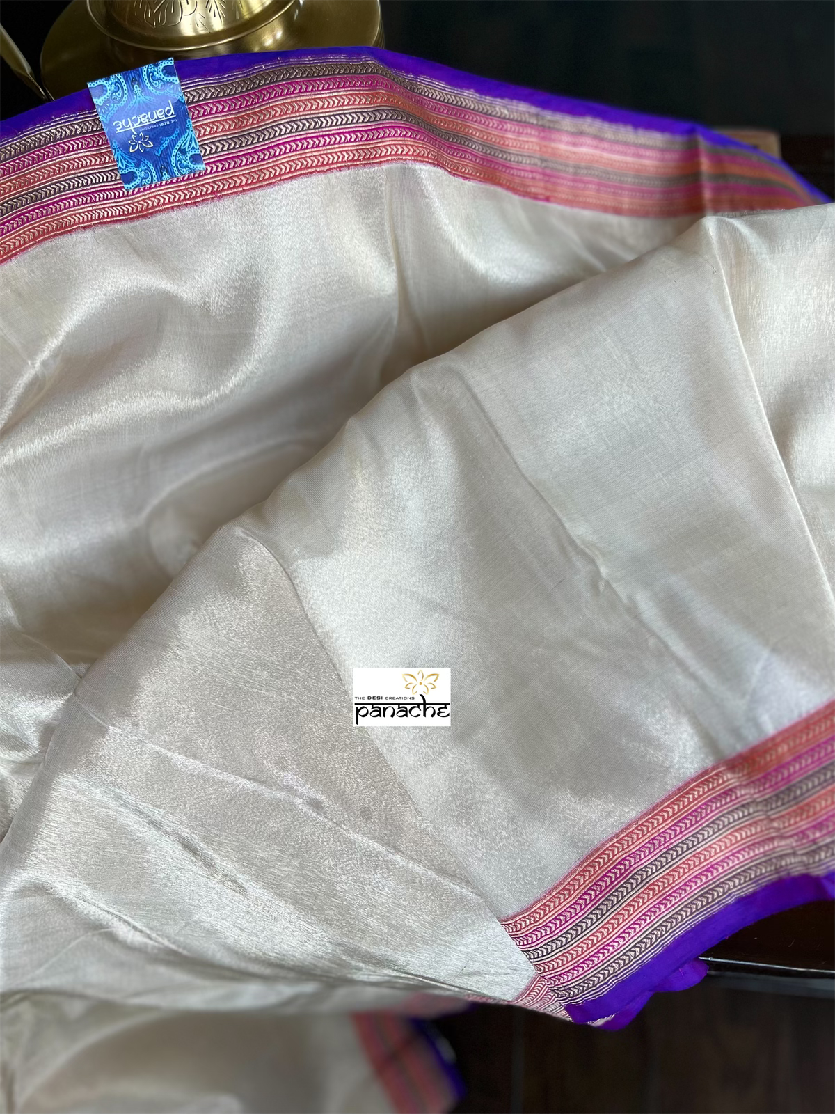 Pure Tissue Silk Banarasi - Offwhite Golden Purple