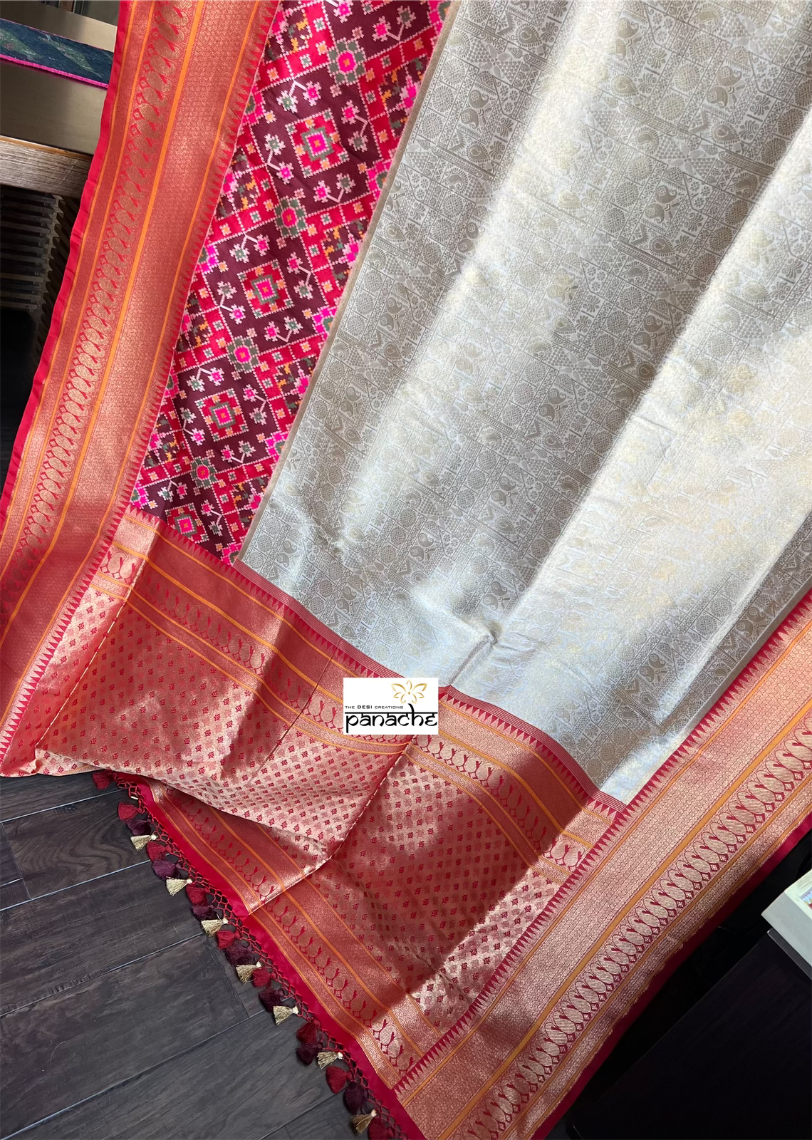 Soft Silk Patola Brocade Banarasi - Golden Beige Red Antique Golden Zari