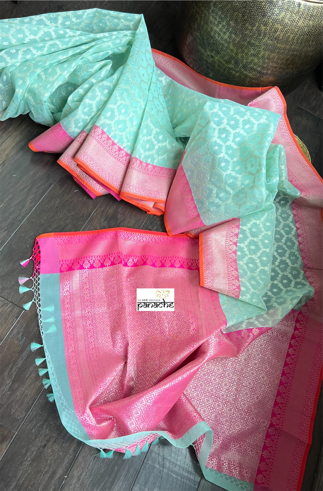 Kora Silk Banaras Chanderi - Mint Pink